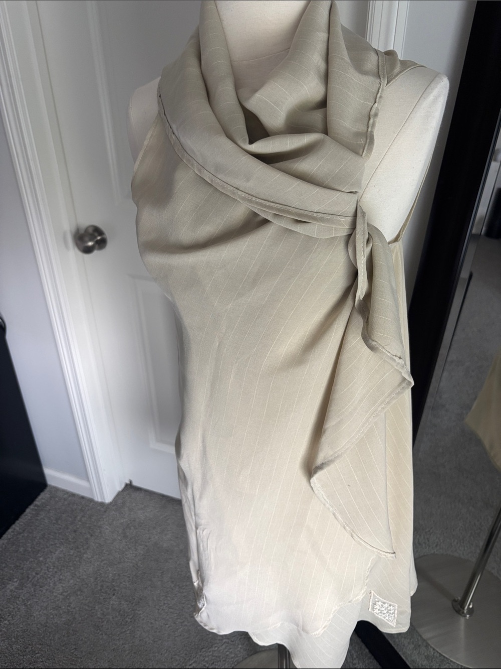 One-Shoulder Cream Draped Scarf Dress